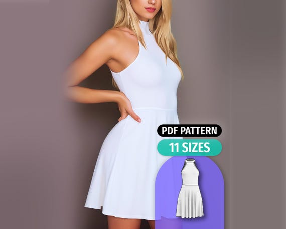 Halter Dress Pattern PDF - Stretch Fit and Flare Cocktail Dress - Easy  Digital Download - Etsy
