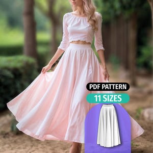Patrón de falda maxi – Descarga instantánea en PDF - 11 tallas - Tutorial de costura de falda línea A de círculo completo