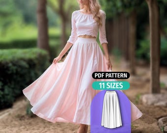 Maxi Skirt Pattern – Instant Download PDF - 11 Sizes - Full Circle A line Skirt Sewing Tutorial