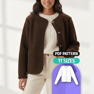 Patrón de costura de chaqueta - PDF digital fácil - Abrigo de lana polar de invierno - Descarga instantánea - 11 tallas