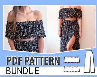 Off-Shoulder Top & Maxi Skirt Sewing Pattern Bundle (PDF)