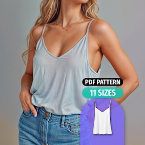 V-Neck Cami Top Sewing Pattern: Beginner Friendly, 11 Sizes (Digital PDF)