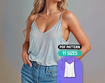 V-Neck Cami Top Sewing Pattern: Beginner Friendly, 11 Sizes (Digital PDF)