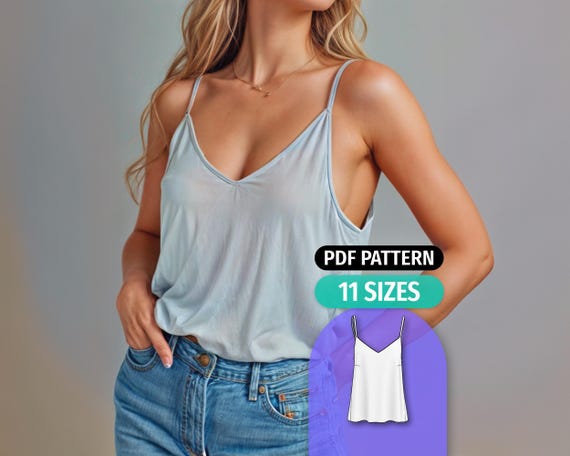 V-Neck Cami Top Sewing Pattern: Beginner Friendly, 11 Sizes (Digital PDF)