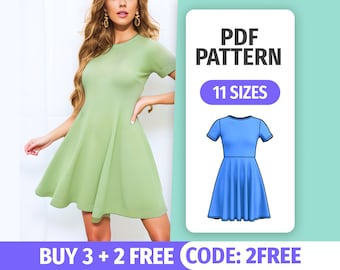 Stretch Summer Dress Pattern | 11 Sizes | Casual Short Sleeve Dress Sewing Tutorial | Digital Patterns PDF