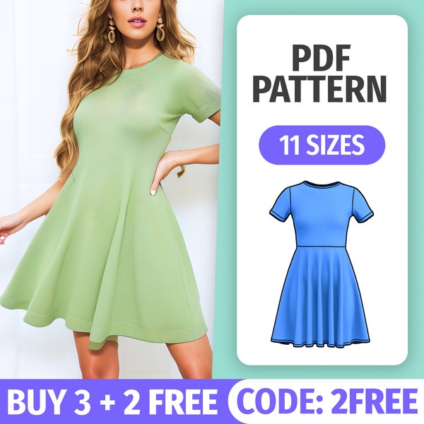 Stretch Summer Dress Pattern | 11 Sizes | Casual Short Sleeve Dress Sewing Tutorial | Digital Patterns PDF