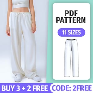 Linen Pants Sewing Pattern: Women&#39;s Elastic Waist (PDF Pattern)