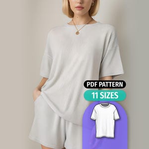 Oversized T-Shirt Sewing Pattern: Wide Tee, 11 Sizes (PDF Pattern)