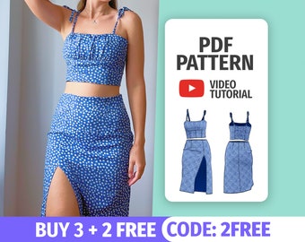 Summer DRESS PATTERN | Side Slit Skirt pattern | Crop Top Pattern | Summer sewing Pattern PDF | Top Summer Pattern