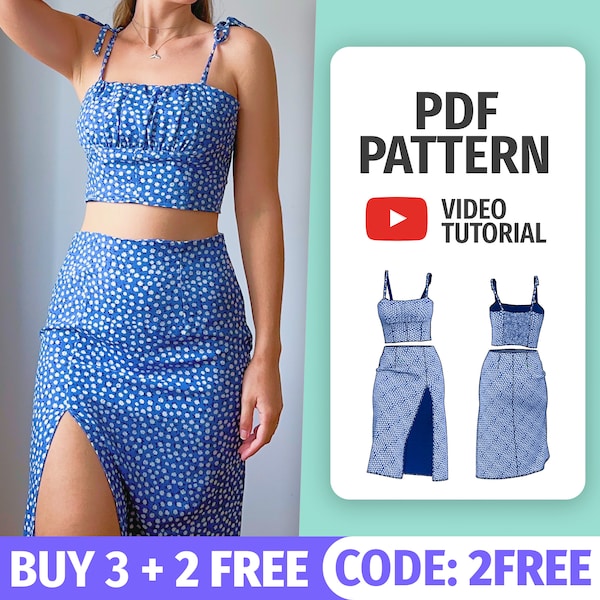 Summer DRESS PATTERN | Side Slit Skirt pattern | Crop Top Pattern | Summer sewing Pattern PDF | Top Summer Pattern