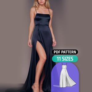 Patrón de costura para vestido largo con abertura: vestido de noche formal (PDF)