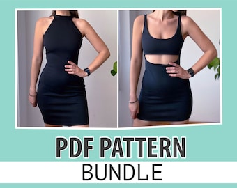 BUNDLE Bodycon Dress Pattern | Strech Dress Pattern | High Neck Dress Pattern | Formal Dress Pattern | Midi dress Pattern PDF