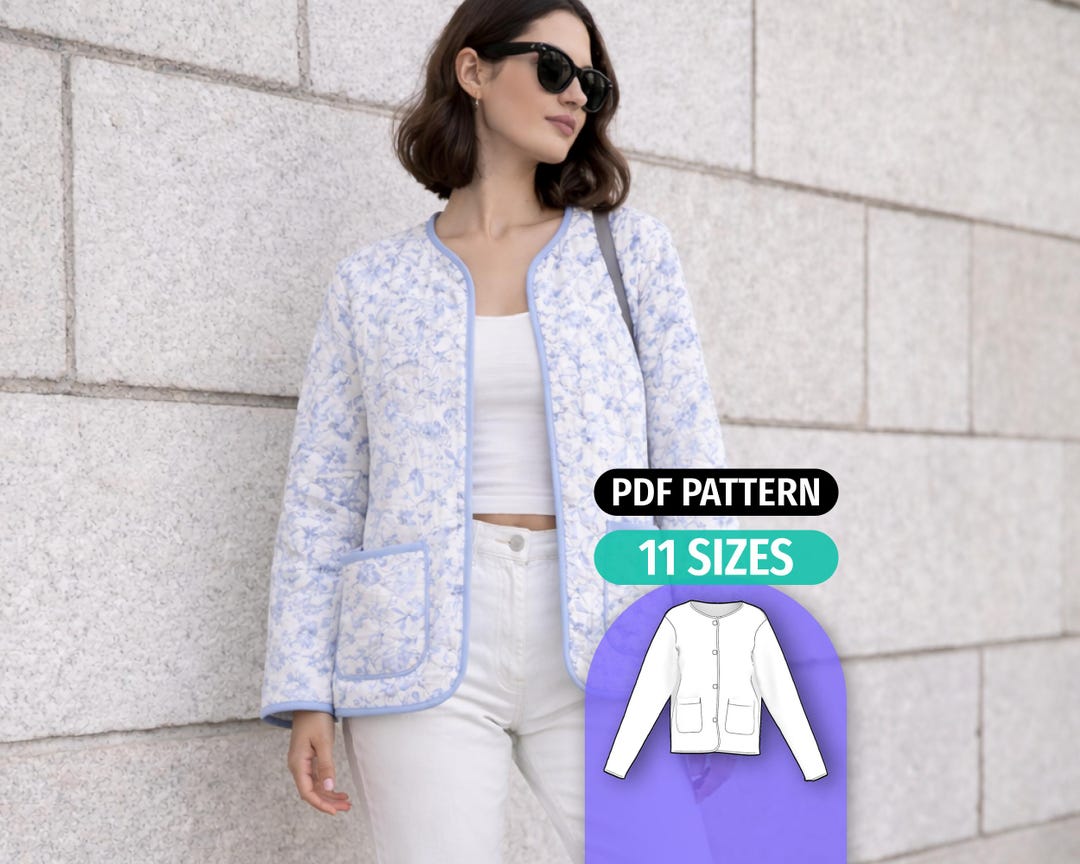 Quilted Jacket Sewing Pattern - 11 Sizes - Long Jacket Cardigan ...