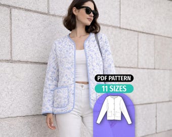 Quilted jacket sewing pattern - 11 Sizes - Long Jacket Cardigan Patterns - Instant Download