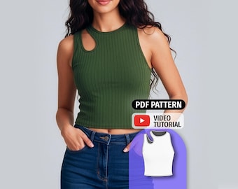 Asymmetrical Cutout Crop Top Sewing Pattern: Beginner Digital Pattern (8 Sizes)