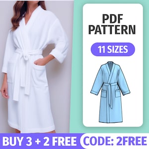 Robe Sewing Pattern - House Coat Sewing Tutorial - BathRobe PDF Pattern for Women and Men - 11 Sizes