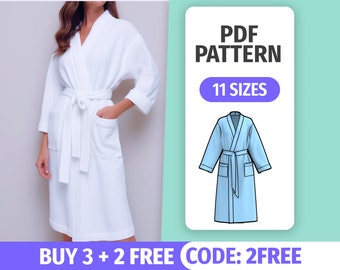 Robe Sewing Pattern • House Coat Sewing Tutorial • BathRobe PDF Pattern for Women and Men • 11 Sizes