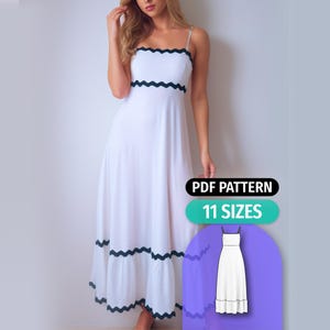 Summer Maxi Dress Sewing Pattern: Ruffle Hem, Adjustable Straps (PDF)