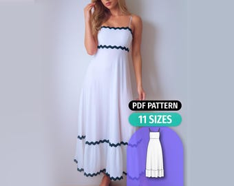 Summer Maxi Dress Sewing Pattern: Ruffle Hem, Adjustable Straps (PDF)