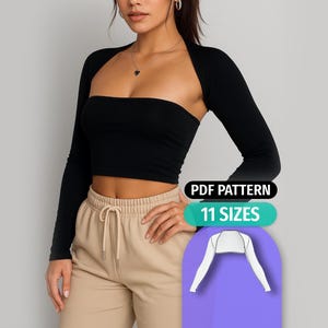 Shrug Sewing Pattern | Fitted Long Sleeves Shrug | Easy Bolero Pattern | 11 Sizes | PDF Sewing Pattern
