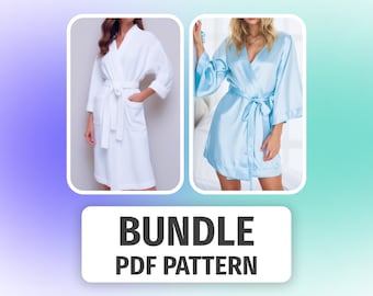 BUNDLE Robe Sewing Pattern • Bridesmaid Silk Robe and BathRobe Sewing Tutorial • House Coat PDF Pattern for Women • 11 Sizes