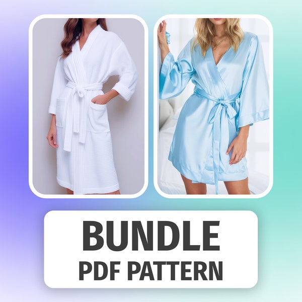 BUNDLE Robe Sewing Pattern • Bridesmaid Silk Robe and BathRobe Sewing Tutorial • House Coat PDF Pattern for Women • 11 Sizes