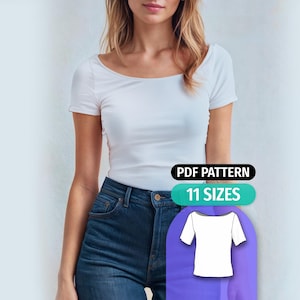 Boat Neck Knit Top Sewing Pattern: Women's Short Sleeve Shirt (PDF Pattern)