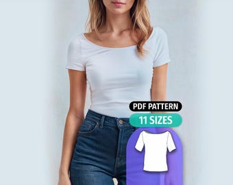 Boat Neck Knit Top Sewing Pattern: Women's Short Sleeve Shirt (PDF Pattern)