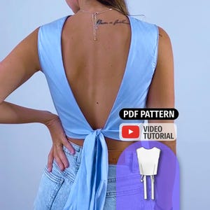 Tie Back Crop Top Pattern - Summer Open Back Blouse - Digital Sewing Patterns