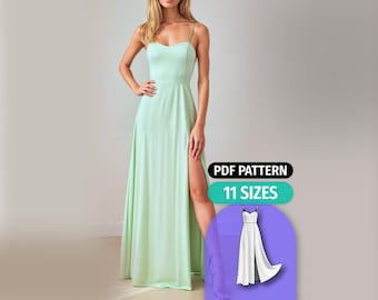 Maxi Slit Dress Sewing Pattern: Formal Gown Tutorial (PDF)