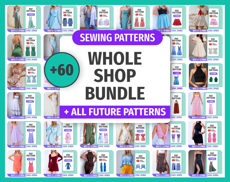 WHOLE SHOP Bundle Sewing Pattern for Womens, Beginner Sewing Patterns, Lifetime Access, Multi-Size image 1