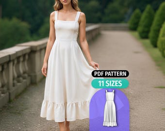Maxi Bridesmaid Dress Sewing Pattern: Sleeveless Midi Gown (PDF Patterns)
