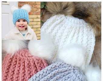 Double Bobble Hat, Double Pom Pom Hat, Girls Beanie Hat, Kids Winter Hat, Adult Bobble Hat, Mummy and Me Hats, Girls Winter Hat