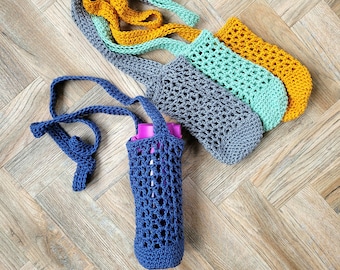 Crochet Water Bottle Holder, Water Bottle Cross Body Holder, Drinks Bottle Bag, Dog Walking Accessories, Festival Accessories, Boho Bags