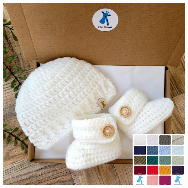 Baby Hat and Booties Set,  Baby Shower Gift, Newborn Gift, Unisex Baby Gift, Crochet Baby Set, Going Home Outfit, Pregnancy Announcement