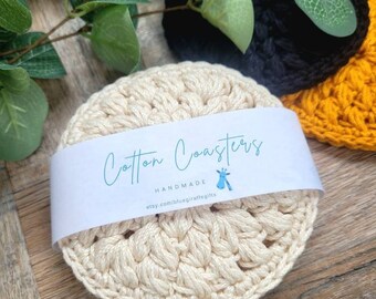 Crochet Coasters Set of 4, boho coasters, neutral coasters, modern coasters, washable coasters, boho home decor, beige coasters, scandi home
