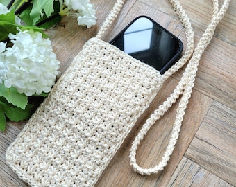 Crochet Phone Bag, Crossbody Phone Bag, Phone Pouch, Boho Phone Bag, Crochet Phone Holder, Mobile Phone Bag, Gift for Student, Festival Gift