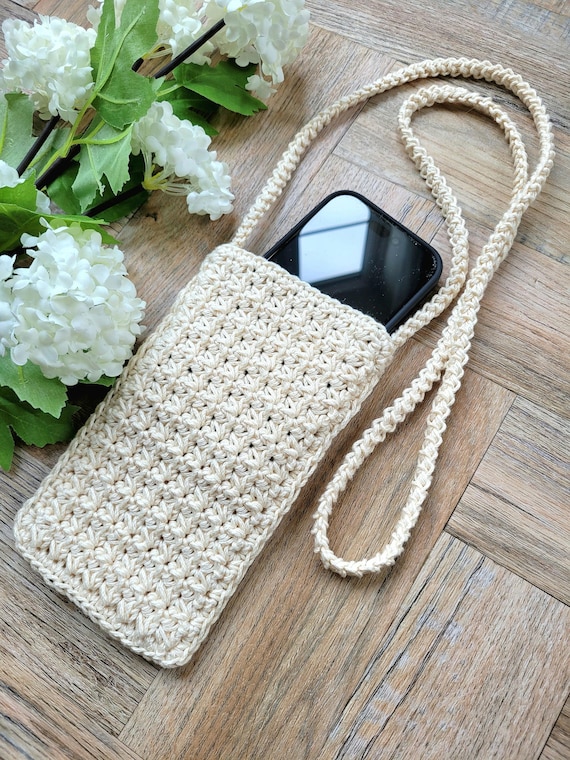 Crochet Phone Bag, Crossbody Phone Bag, Phone Pouch, Boho Phone Bag, Crochet Phone Holder, Mobile Phone Bag, Gift for Student, Festival Gift