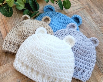 Crochet Baby Hat with Ears, Newborn Hat, New Baby Gift, Baby Shower Present, Cute Baby Hat, Newborn Present, Knitted Baby Hat