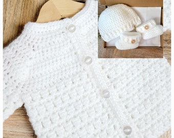 New Baby Set, Baby Cardigan Hat and Booties, New Baby Gift, Newborn Gift, Handmade Baby Clothes, Baby Girl Gift, Baby Boy Gift