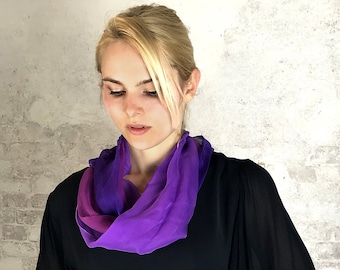 Silk loop in violet, soft round scarf made of chiffon silk, fashionable necklace, light tube scarf in plum shades