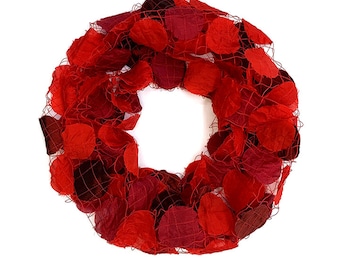 Light dot scarf in rich red, design and production in Hamburg, decorative transparent loop scarf made of silk