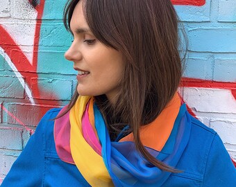 Colorful chiffon scarf in cheerful colors//scarf for women made of light soft silk//loop scarf for summer