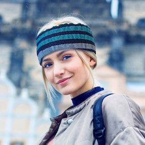 Stirnband in Blau, türkis und Grün, breites Stirnband aus Seide für Damen, elastischer Stoff, Stirnband in Wasserfarben, weich und wärmend
