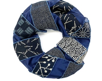 Patterned scarf made from Japanese indigo fabric