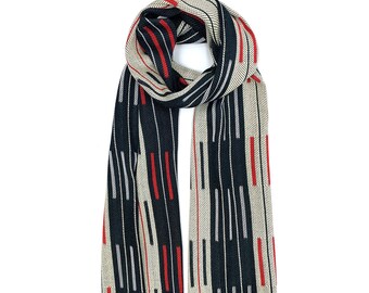 Bauhaus scarf according to Anni Albers/special silk scarf/handwoven double scarf with graphic pattern in natural, red, black
