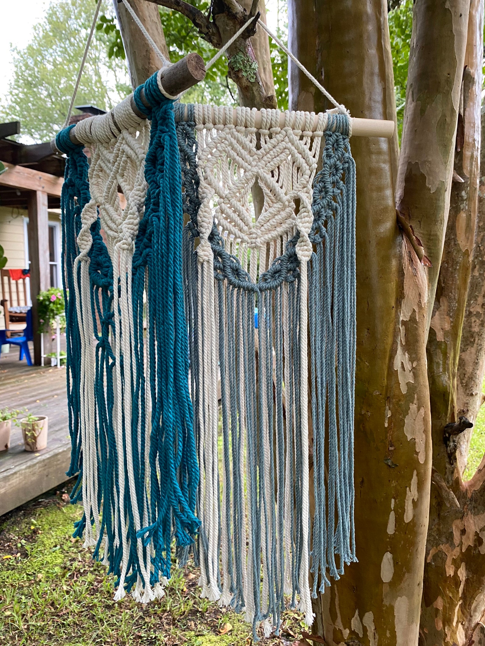 Teal Macrame Wall Hanging Etsy