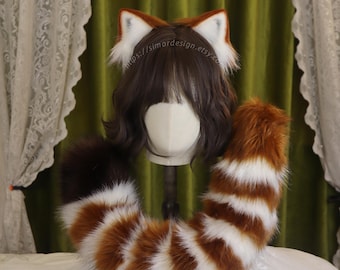 Faux Fur Red Panda Ears & Tail Set: Cosplay Costume Accessory