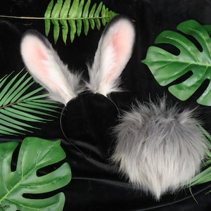 Handmade Realistic Faux Fur Bunny Judy Ears Tail | Plush Rabbit Ear Headband |Handcrafted Animal Ears for Cosplay, Lolita | Cute Accessory
