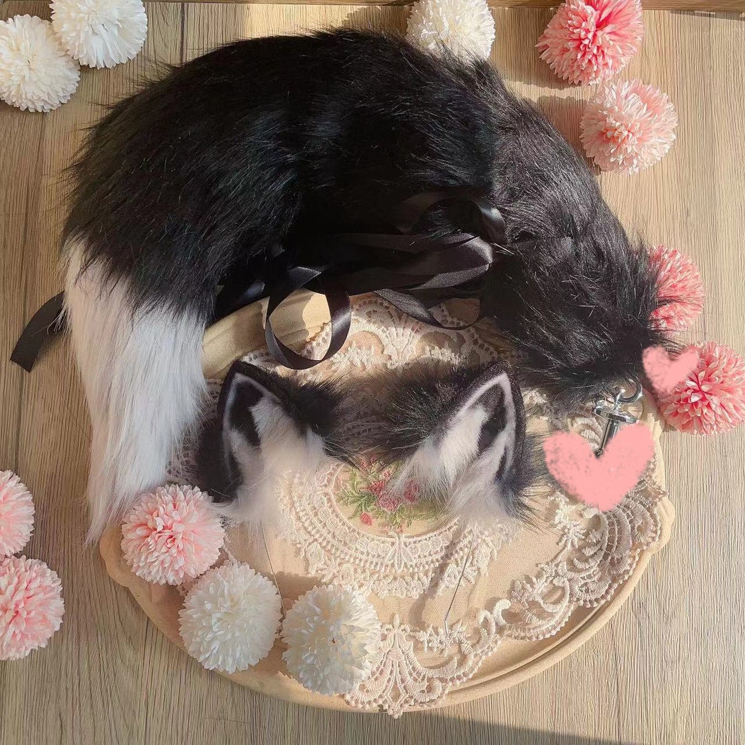Black Wolf Ears and Tail Set Cosplayblack Animal Earswolf Etsy